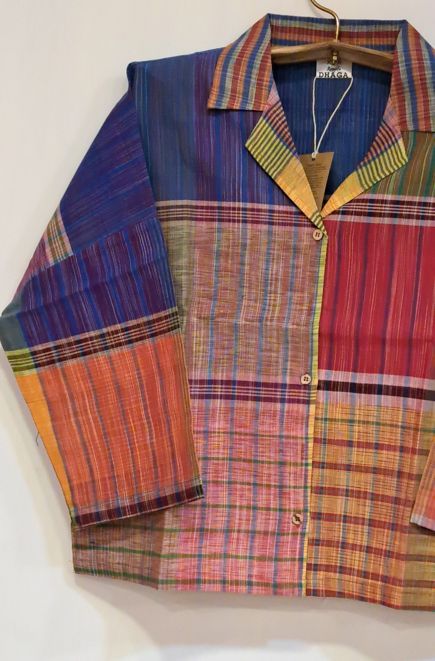 Oversized Top Cum Jaket For women Front Open  Gamcha Fashion Handloom Cotton Multi Color(TOP102)