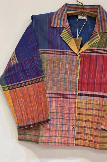 Oversized Top Cum Jaket For women Front Open  Gamcha Fashion Handloom Cotton Multi Color(TOP102)