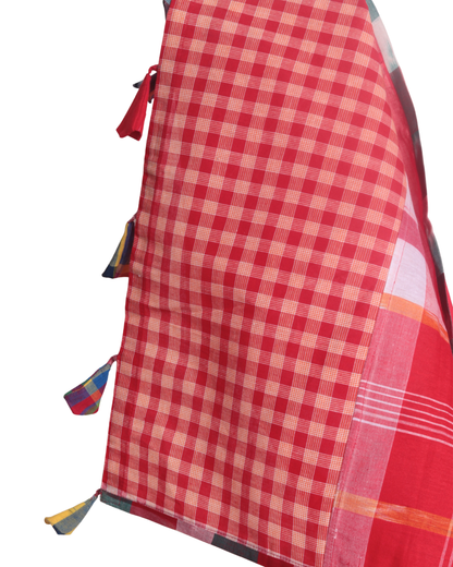 Rangila Dhaga Classic Red Gamcha Dupatta – Checkered Cotton (2.5m)- GD008