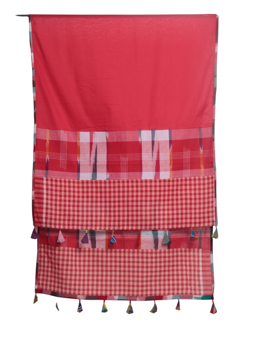 Rangila Dhaga Classic Red Gamcha Dupatta – Checkered Cotton (2.5m)- GD008