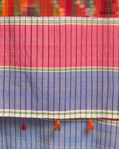Rangila Dhaga Multicolor Patchwork Gamcha Dupatta with Tassels - Handwoven Cotton (2.5m)- GD004