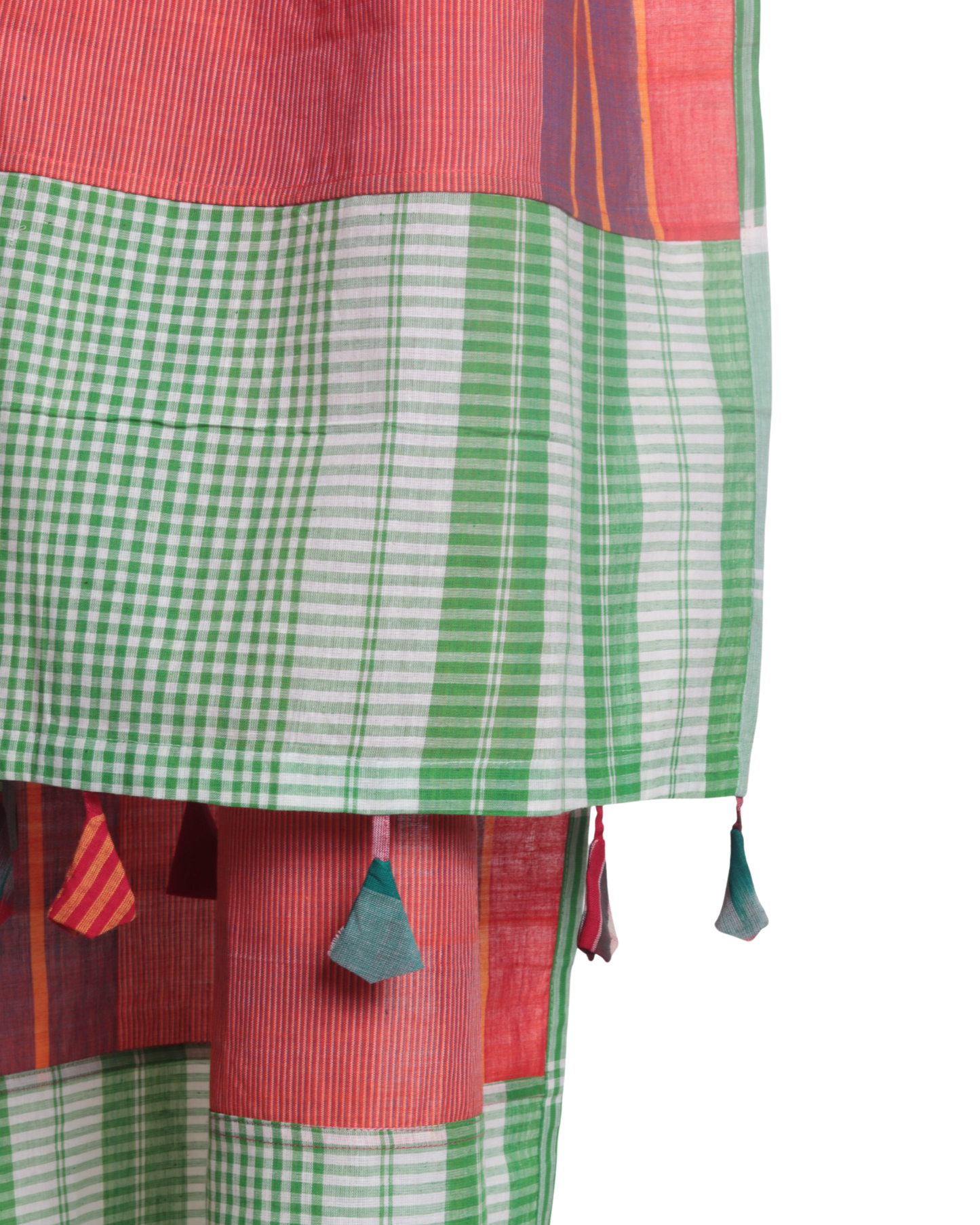 Rangila Dhaga Pink & Green Contrast Gamcha Dupatta with Tassels (2.5m) GD010