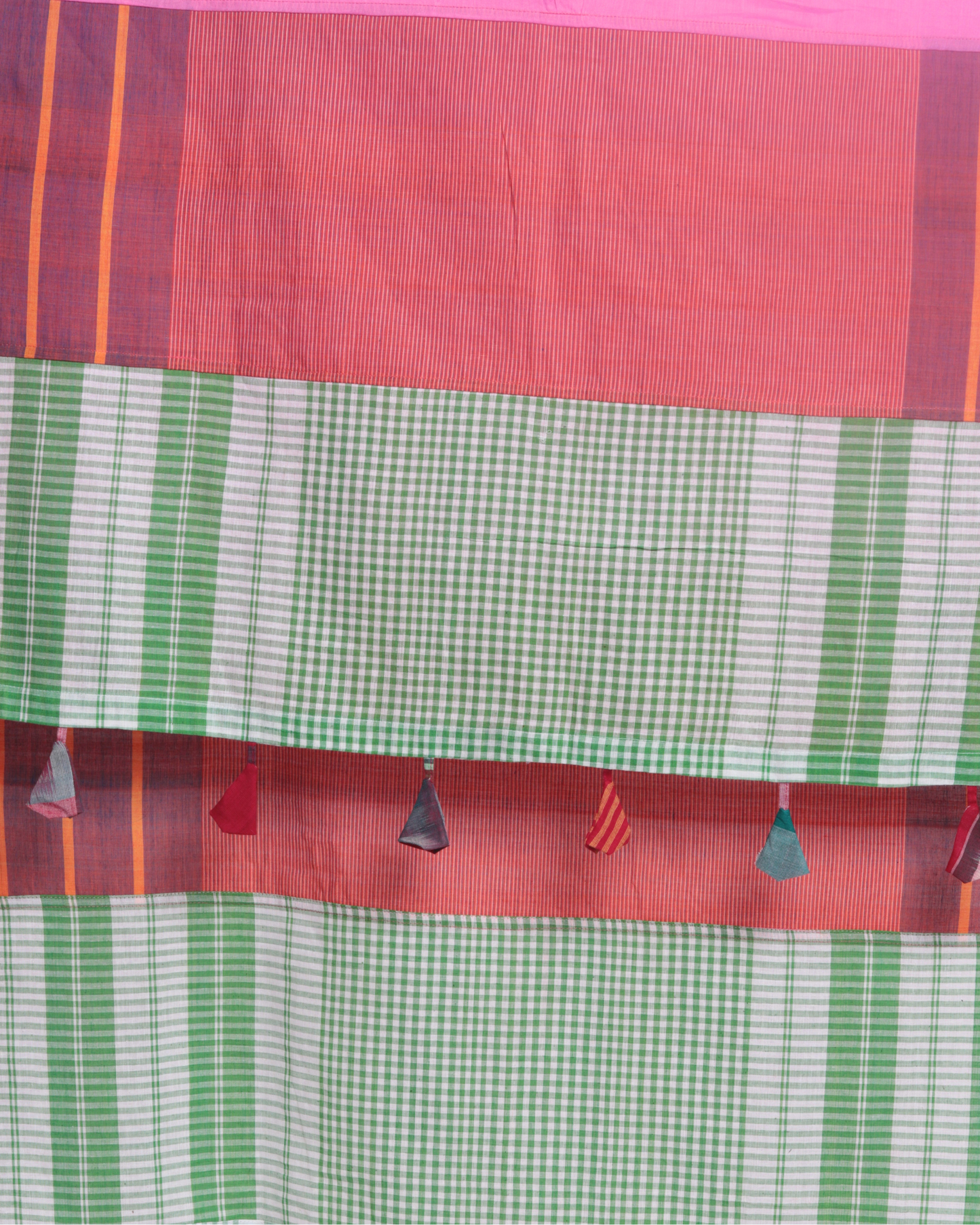 Rangila Dhaga Pink & Green Contrast Gamcha Dupatta with Tassels (2.5m) GD010
