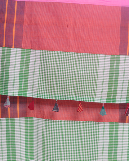 Rangila Dhaga Pink & Green Contrast Gamcha Dupatta with Tassels (2.5m) GD010