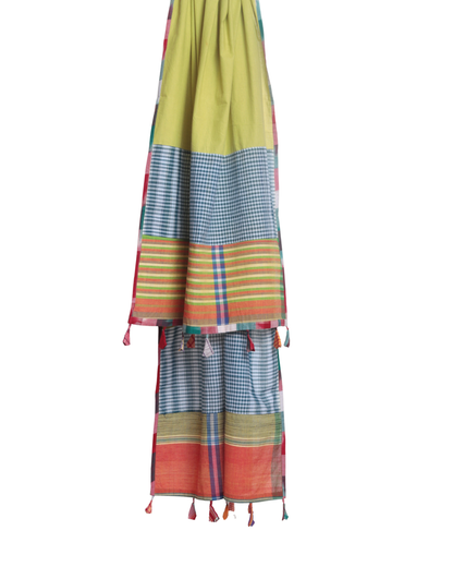 Rangila Dhaga Yellow & Green Multi-Pattern Gamcha Dupatta with Tassels (2.5m)- GD011