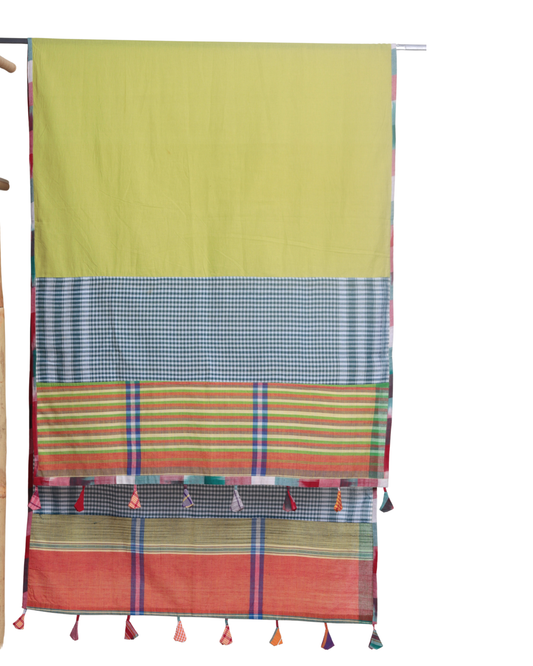 Rangila Dhaga Yellow & Green Multi-Pattern Gamcha Dupatta with Tassels (2.5m)- GD011