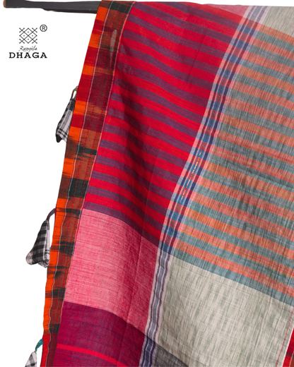 Rangila Dhaga Patchwork Gamcha Dupatta with Tassels – Multicolor Checks (2.5m)- GD002