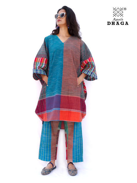 Kaftan Dress Long  Free Size  Gamcha Fashion Handloom Cotton (SkyGreen Blue )  SHR103 (Copy)