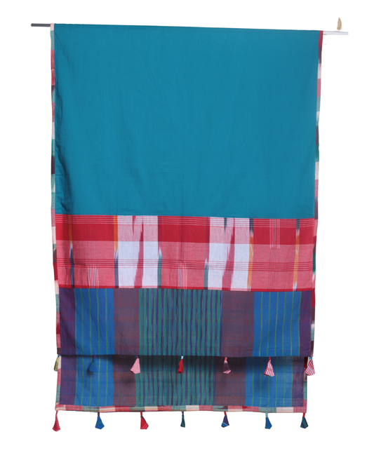 Rangila Dhaga Teal Blue Gamcha Dupatta with Contrast Borders & Tassels (2.5m)- GD012