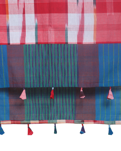 Rangila Dhaga Teal Blue Gamcha Dupatta with Contrast Borders & Tassels (2.5m)- GD012