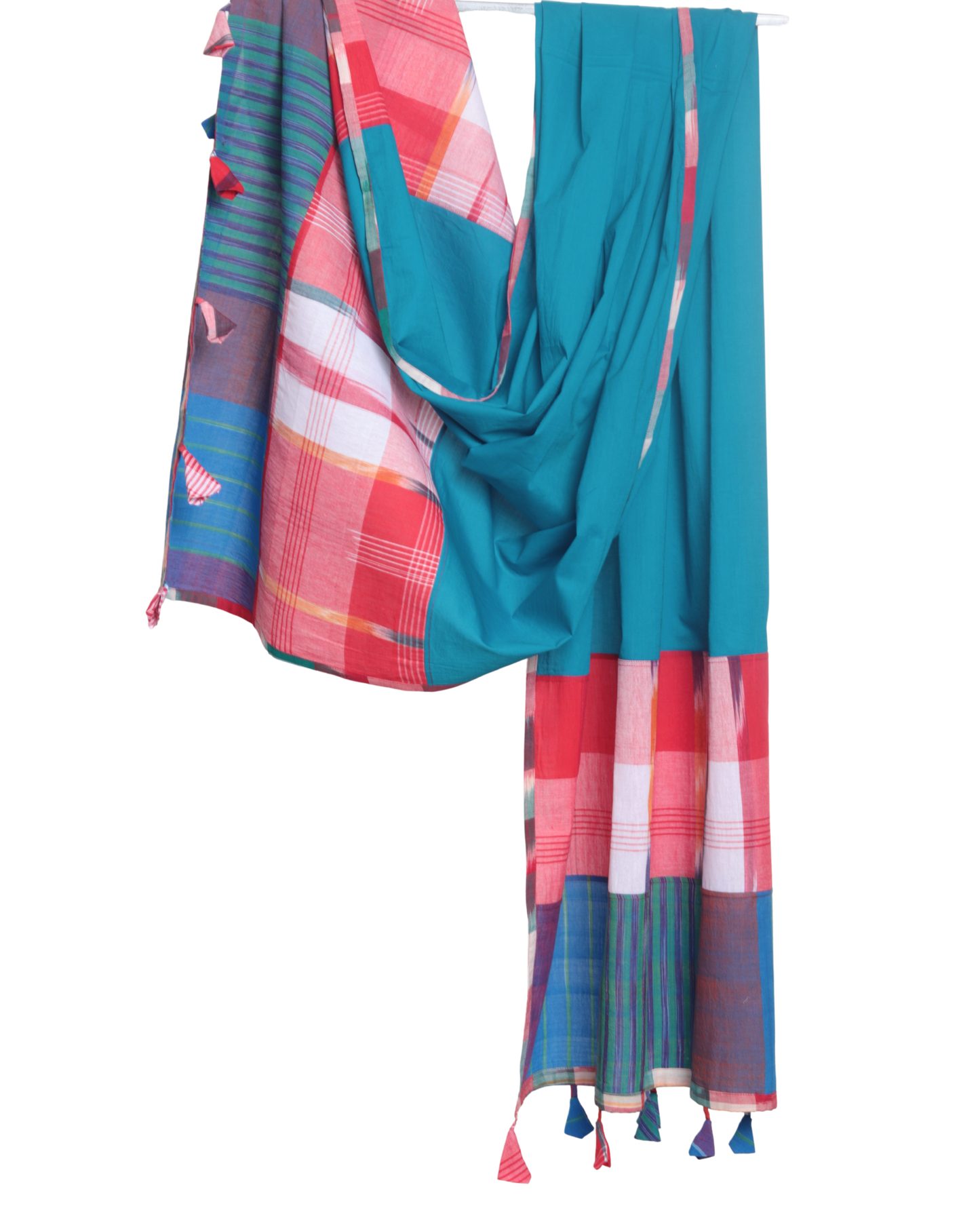 Rangila Dhaga Teal Blue Gamcha Dupatta with Contrast Borders & Tassels (2.5m)- GD012