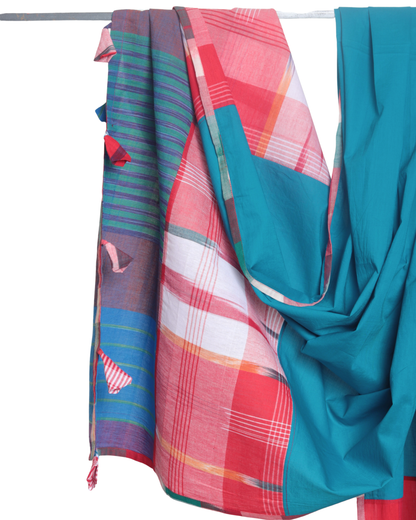 Rangila Dhaga Teal Blue Gamcha Dupatta with Contrast Borders & Tassels (2.5m)- GD012