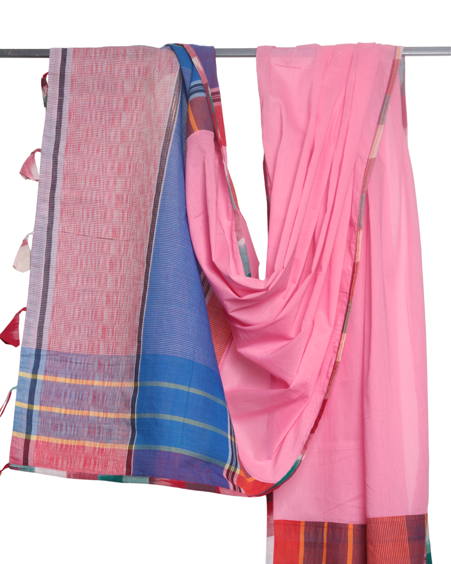 Rangila Dhaga Pastel Pink Gamcha Dupatta with Contrast Border & Tassels (2.5m)- GD009