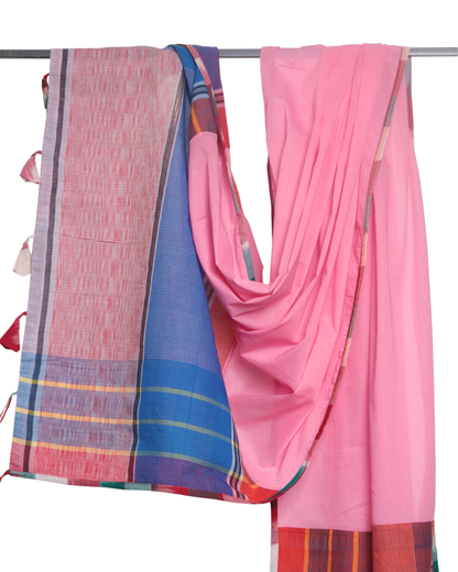 Rangila Dhaga Pastel Pink Gamcha Dupatta with Contrast Border & Tassels (2.5m)- GD009