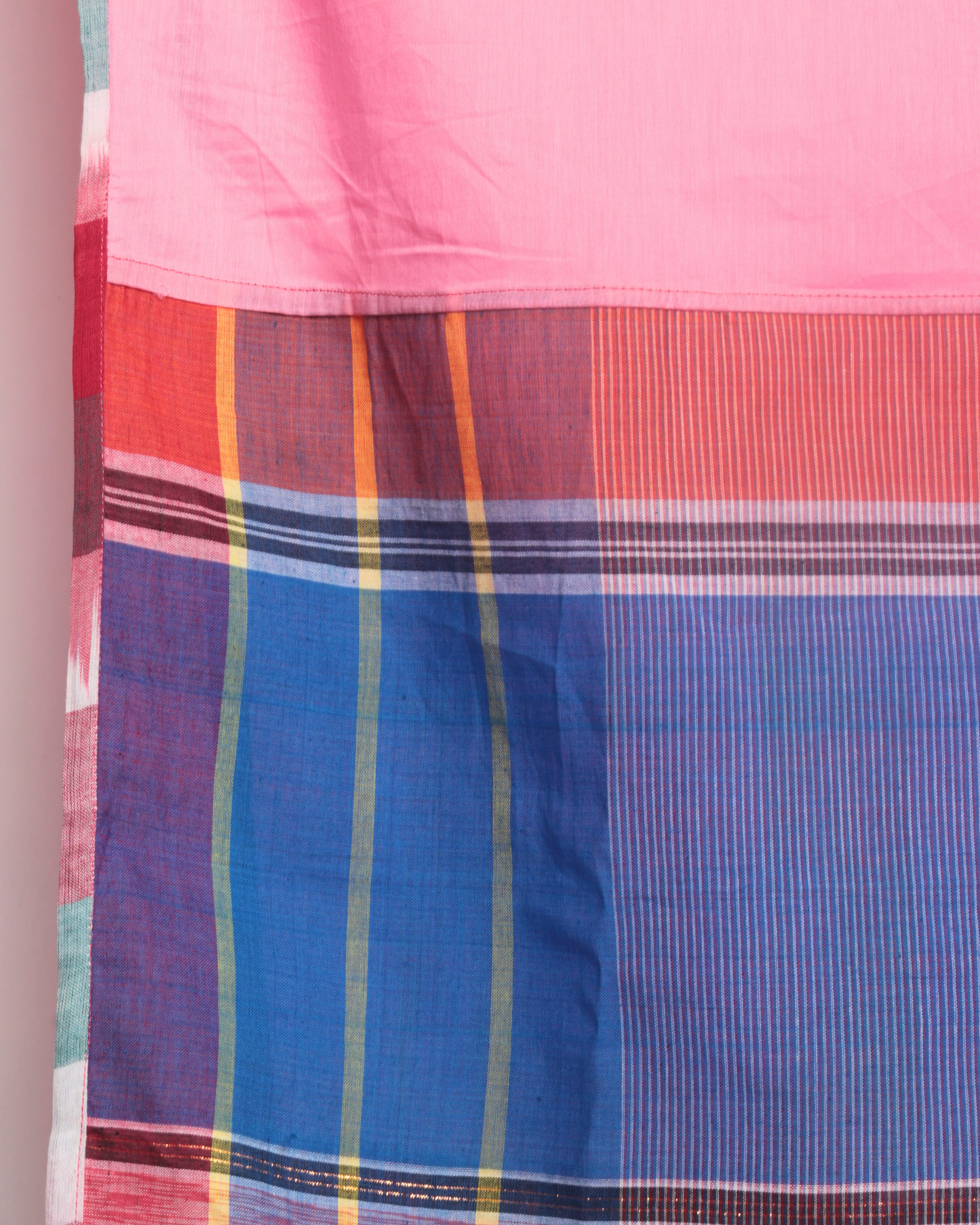 Rangila Dhaga Pastel Pink Gamcha Dupatta with Contrast Border & Tassels (2.5m)- GD009