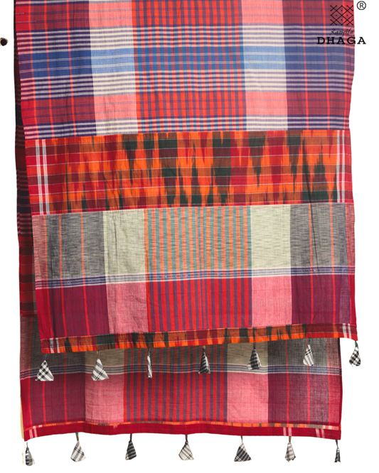 Rangila Dhaga Patchwork Gamcha Dupatta with Tassels – Multicolor Checks (2.5m)- GD002