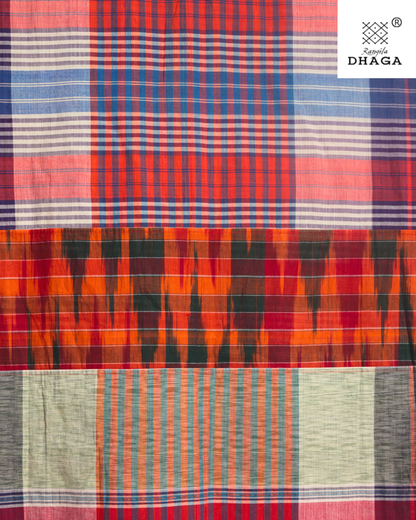 Rangila Dhaga Patchwork Gamcha Dupatta with Tassels – Multicolor Checks (2.5m)- GD002