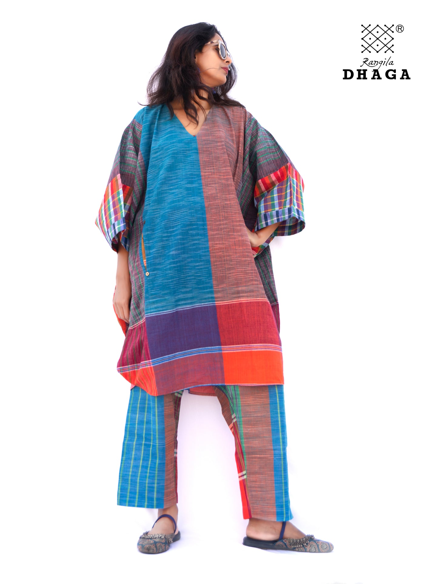 Kaftan Dress Long  Free Size  Gamcha Fashion Handloom Cotton (SkyGreen Blue )  SHR103 (Copy)
