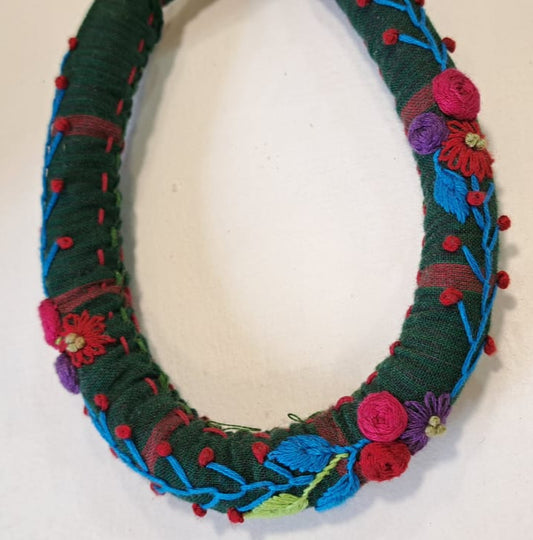 Handembroidered Hassuli design gamcha fabric Necklace Blue