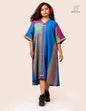 Handloom Blue Cotton Multicolor Gamcha Patchwork Dress- KD025