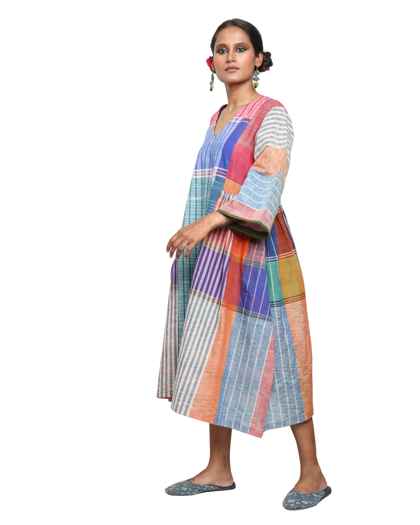 Handloom cotton Gamcha Atrangi Multicolor Dress with bothside pockets