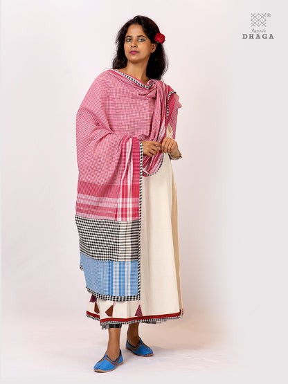 Rangila Dhaga Patchwork Gamcha Dupatta with Tassels – Multicolor Checks (2.5m)- GD030