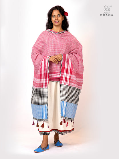 Rangila Dhaga Patchwork Gamcha Dupatta with Tassels – Multicolor Checks (2.5m)- GD030