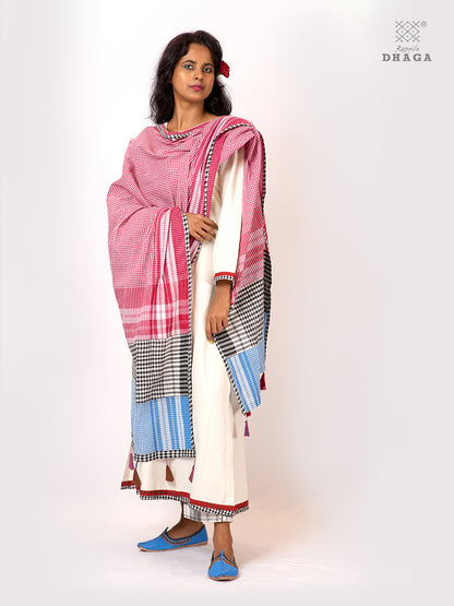 Rangila Dhaga Patchwork Gamcha Dupatta with Tassels – Multicolor Checks (2.5m)- GD030