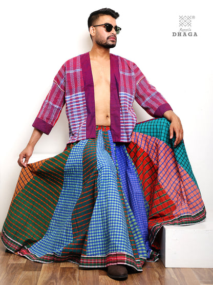 Rangila Dhaga Multi-Check Patchwork Skirt - GS001