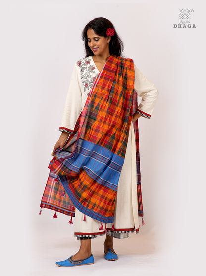 Rangila Dhaga Dual-Tone Patchwork Gamcha Dupatta with Tassels – Multicolor (2.5m)- GD003