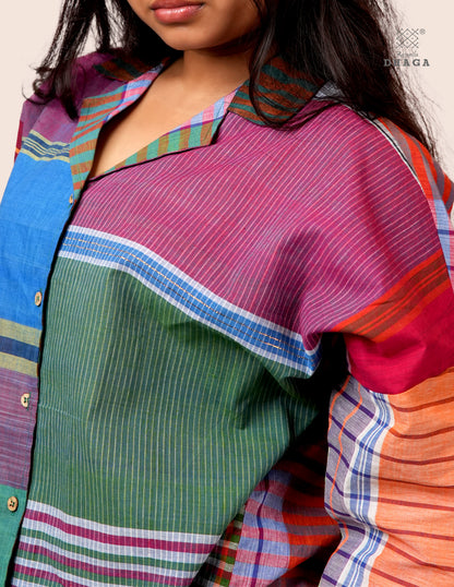 Women’s Oversized Gamcha Cotton Jacket | Handloom Front Open Top  S02– Rangila Dhaga