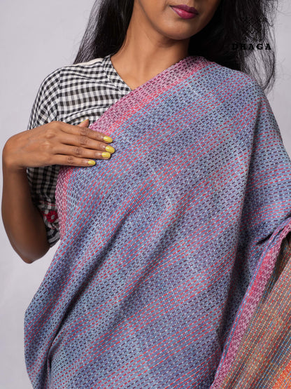 Hand-Embroidered Kantha Banana Blossom & Leaf Stitch Patchwork Handloom Gamcha Saree  GS139 (Copy)