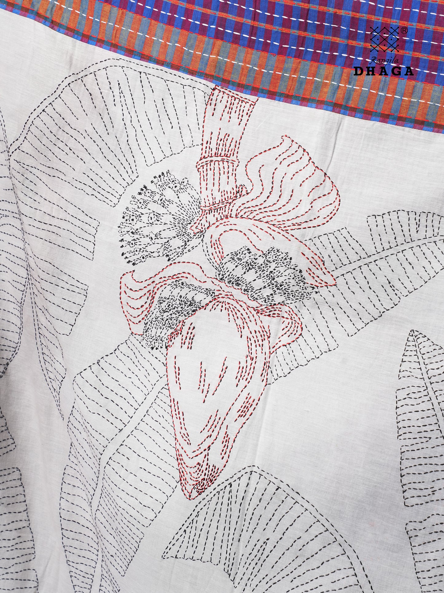 Hand-Embroidered Kantha Banana Blossom & Leaf Stitch Patchwork Handloom Gamcha Saree  GS139 (Copy)