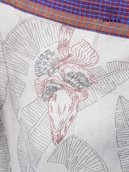 Hand-Embroidered Kantha Banana Blossom & Leaf Stitch Patchwork Handloom Gamcha Saree  GS139 (Copy)