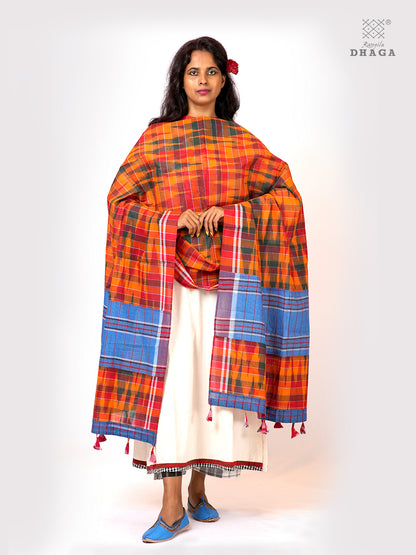 Rangila Dhaga Dual-Tone Patchwork Gamcha Dupatta with Tassels – Multicolor (2.5m)- GD003
