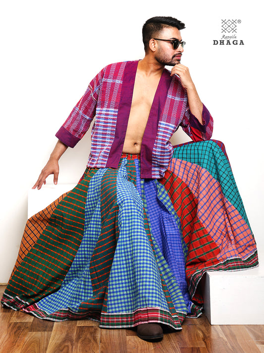 Rangila Dhaga Multi-Check Patchwork Skirt - GS001