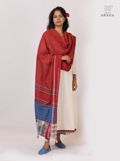 Patch work Gamcha Fashion Handloom Cotton Dupatta DP15( Red blue Multicolor)