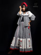 Rangila Dhaga Monochrome Check Skirt with Hand-Painted Fish Motifs