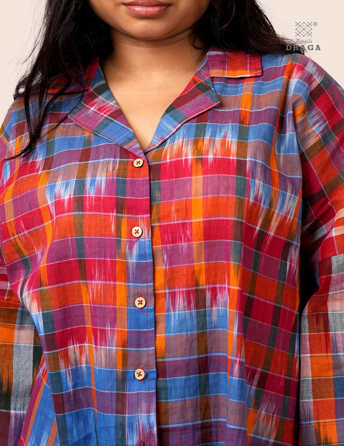 Women’s Oversized Kotki Gamcha Cotton Shirt | Handloom Front Open Top  S06– Rangila Dhaga (Copy) (Copy)