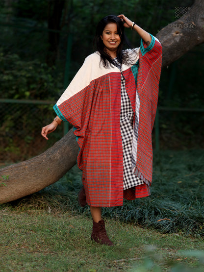 Shrug Long  Free Size  Gamcha Fashion Handloom Cotton Brown and White SHR30