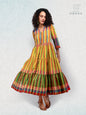 Handloom Cotton Multicolor Striped Flared  Yellow Dress cum Open Shrug – Rangila Dhaga D51