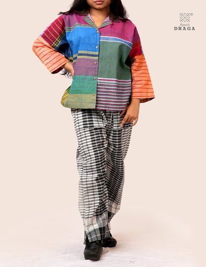Women’s Oversized Gamcha Cotton Jacket | Handloom Front Open Top  S02– Rangila Dhaga