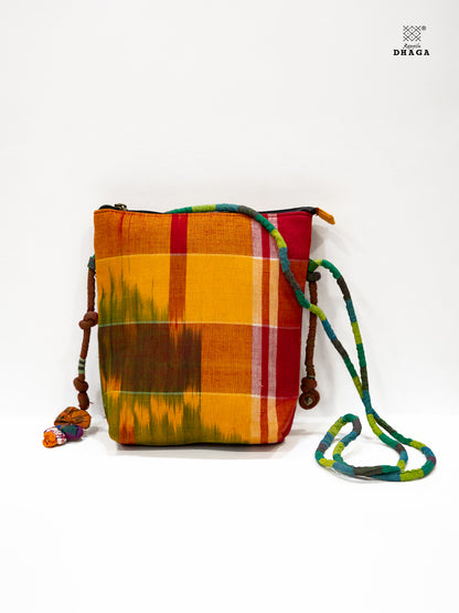 Sling Bag Gamcha Fashion Hand Embroided  Green  SL06