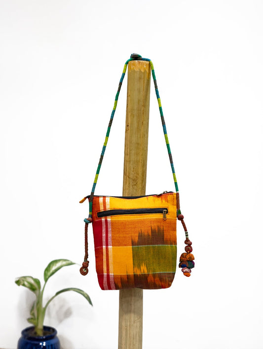 Sling Bag Gamcha Fashion Hand Embroided  Green  SL06