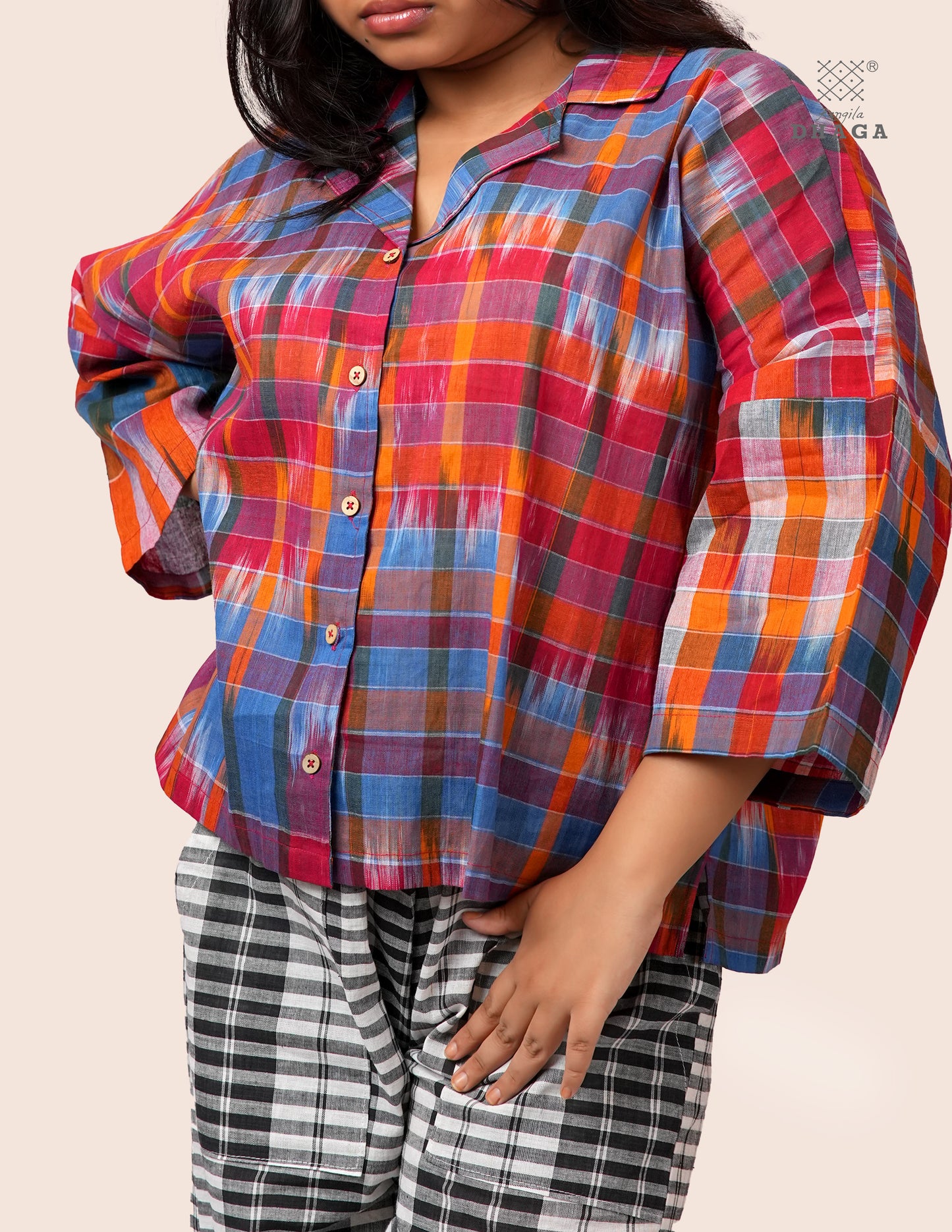 Women’s Oversized Kotki Gamcha Cotton Shirt | Handloom Front Open Top  S06– Rangila Dhaga (Copy) (Copy)
