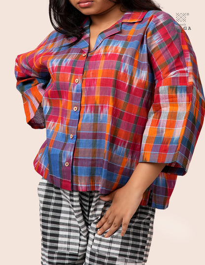 Women’s Oversized Kotki Gamcha Cotton Shirt | Handloom Front Open Top  S06– Rangila Dhaga (Copy) (Copy)