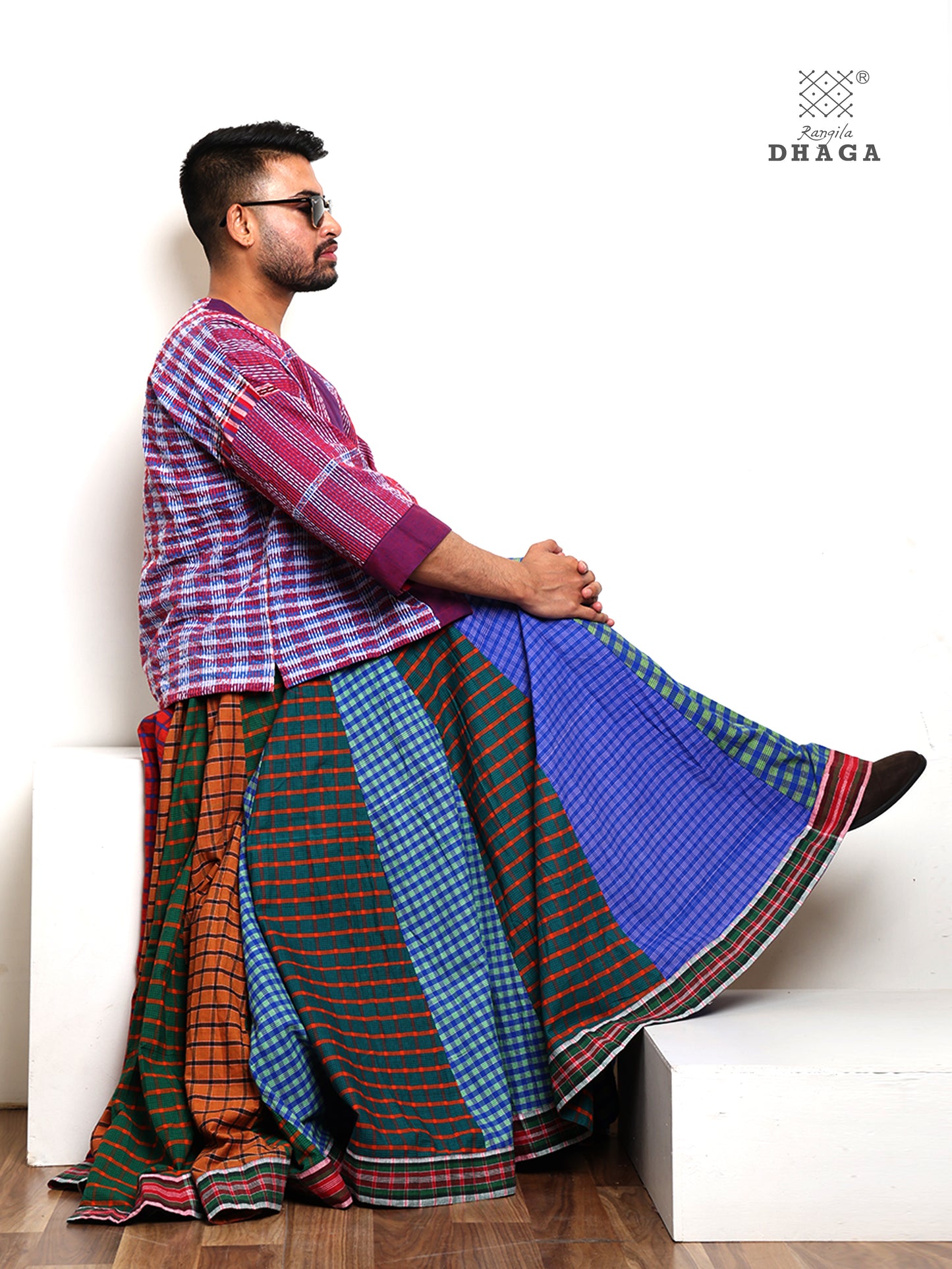 Rangila Dhaga Multi-Check Patchwork Skirt - GS001