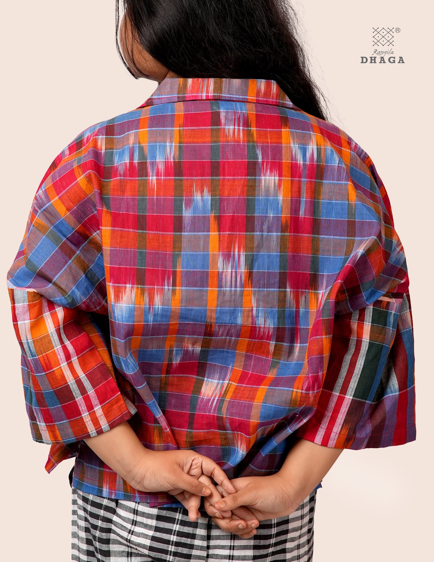 Women’s Oversized Kotki Gamcha Cotton Shirt | Handloom Front Open Top  S06– Rangila Dhaga (Copy) (Copy)