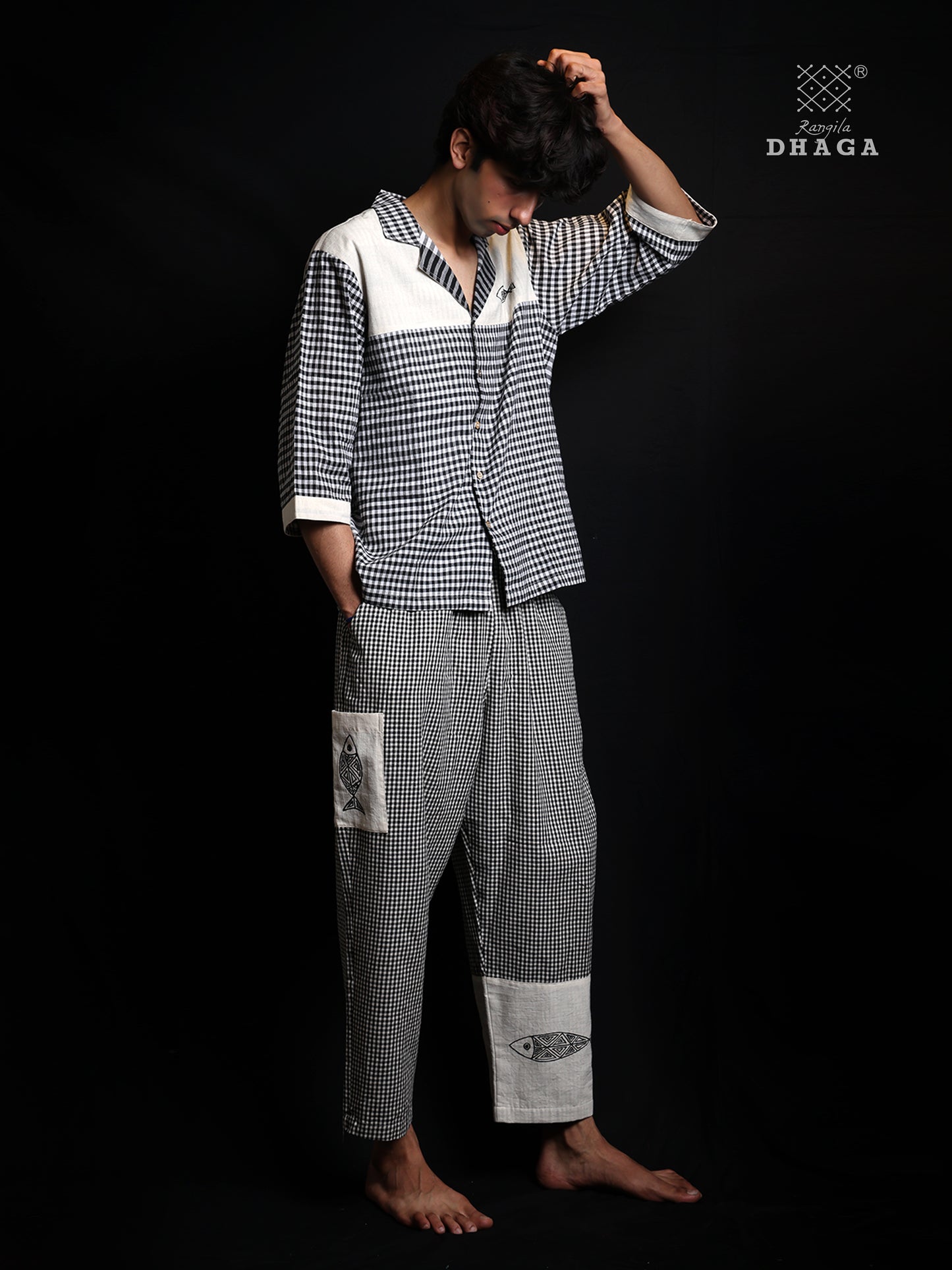 Men’s Handpainted Handloom Gamcha Cotton Shirt and Pant Set- Man20