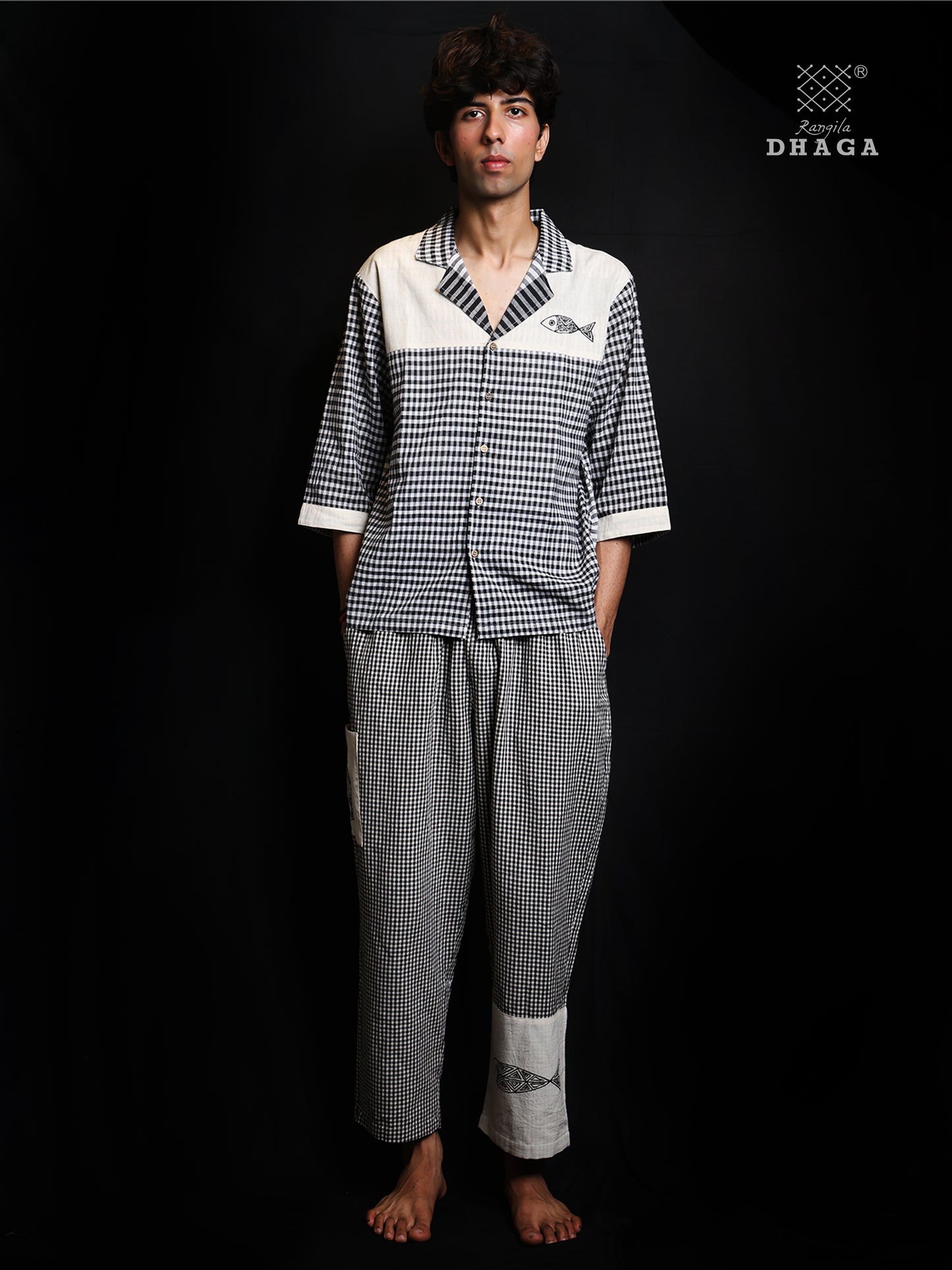 Men’s Handpainted Handloom Gamcha Cotton Shirt and Pant Set- Man20
